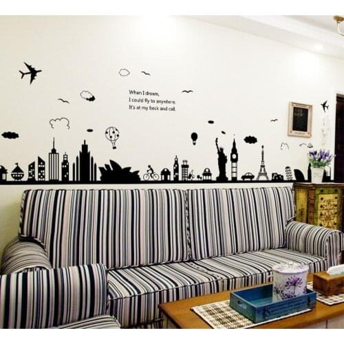 City Skyline Silhouette Wall Sticker New York England London Scape Wall Decals Home Decoration Living Room Office Poster Mural