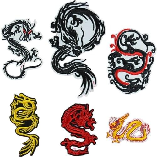 Chinese Snake Dragon Animals Embroidered Patches Iron on Patches Applique for Garment Clothes Handmade Sewing Craft