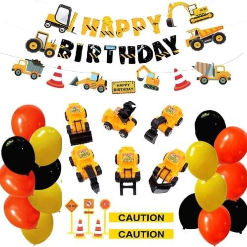 Construction Birthday Party Supplies Balloon Banner Cake Decorations Tractor Blender Dump Trucks Party Decorations for Kids Boys