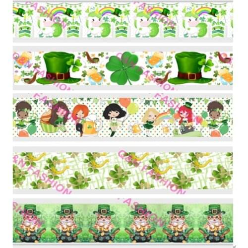 Q&N ribbon 16mm 22mm 25mm 38mm 50mm 75mm Mardi Gras & St. Patrick cartoon printed grosgrain/FOE ribbon DIY Sewing Hairbows Gift