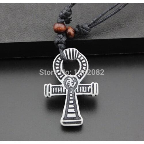 Fashion Imitation Bone Carving Ancient Egypt Symbol Ankh Amulet Pendants Necklace Gift MN348
