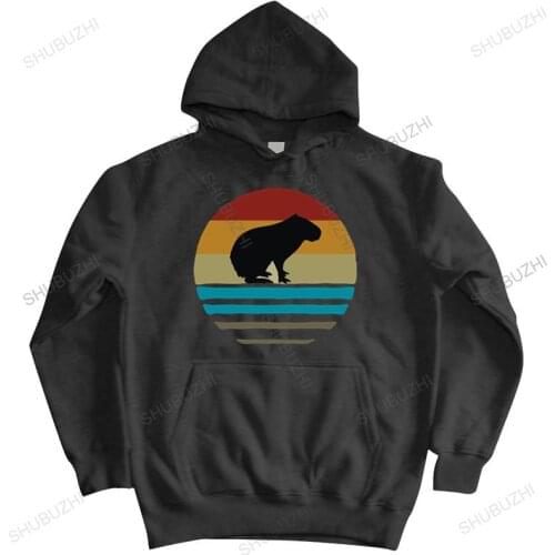 Fashion brand winter hoodies Capybara sweatshirt Retro Vintage 70s Silhouette Distressed male hooded zipper warm jacket