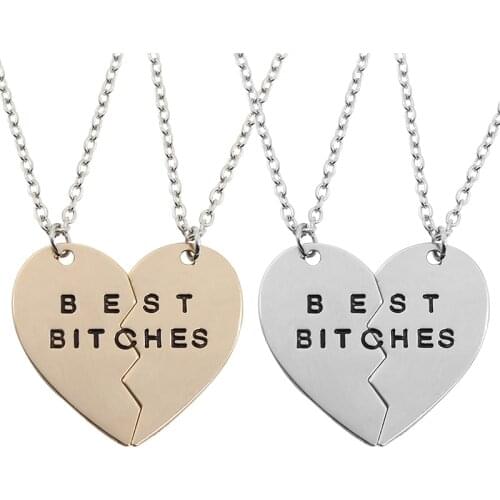 Fashion Best Bitches New Two Sets Of Best Friends Bff Mosaic Heart-shaped Pendant Necklace Alloy Male And Female Couple Jewelry