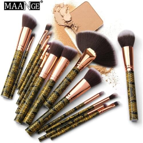Hot Selling MAANGE New 15 Pieces of Black and Gold Pattern Makeup Brushes Set and Cosmetic Tools Cosmetic Gift for Women