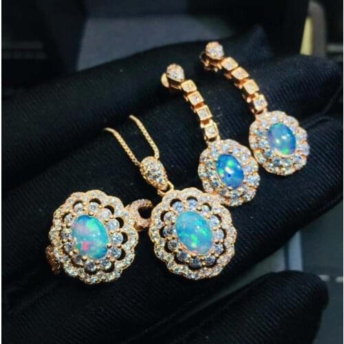 Opal Set Natural and Real Opal jewelry set Natural Real Opal 925 sterling silver 1pc pendant,1pc ring,2pcs Earring