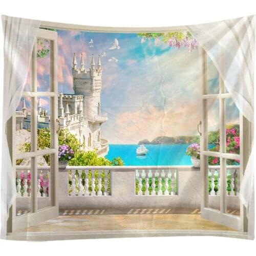 Windows Scenery Tapestry Wall Hanging Cloth Bed Spread Beach Towel Table Cloth Yoga Mat House Decoration Living Room Decoration