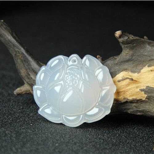 Natural white green agate handcarved flower DIY 100% real jade pendant necklace jade accessories septa scattered beads for women