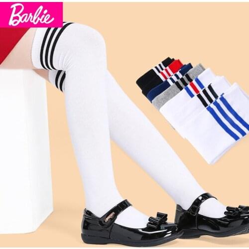 Barbie Girls Middle Socks Childrens High Socks Spring and Autumn Thin Girls Students Over the Knee Stockings 4-12 Years Old