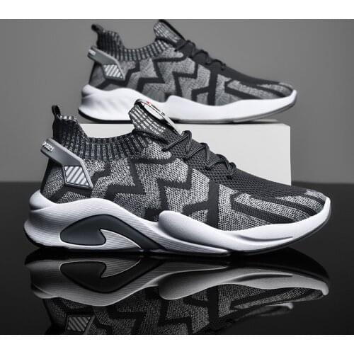 2021 Summer New Style Fashion Mens Shoes Flying Woven Male Casual Shoes Front Lace-up Breathable Running Sports Shoes