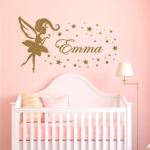 Nursery Personalized Girl Name Wall Decal Fairy Stars Wall Sticker Removable Vinyl Kids Sticker Bedroom Home Decal Poster B102