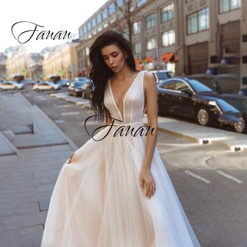 New V-Neck Sleeveless Beading Wedding Dress A-Line Tulle Floor Length Sweep Train Bridal Gown robe de soirée de mariage платье