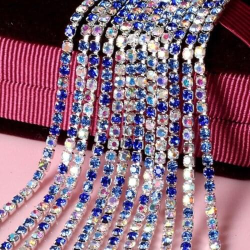 Prajna Mixed Color AB Rhinestone Claw Diamond Chain Apparel Fine Claw Chain Silver Encryption Rhinestone Chain Diy Silver Base B