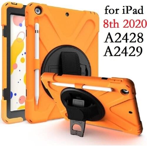 High Duty Coque for iPad 8th 10.2 2020 Case 360 Rotation Hand Strap A2428 A2429 Cover for iPad 8th 10.2 2020 Shockproof Cover
