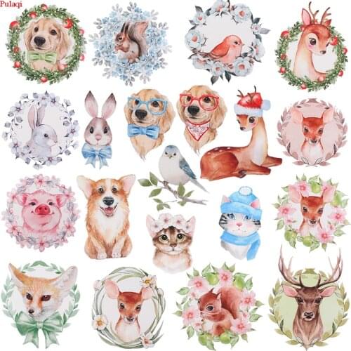 Pulaqi Cute Animal Combination Rabbit Iron on Patches for Clothing Thermo Stickers Heart Transfers Patch Applique Kid On Clothes