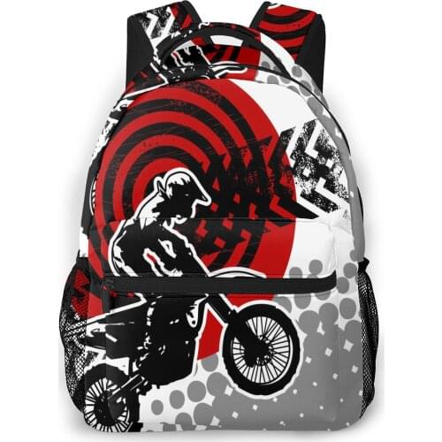 Teenagers Boy Backpack Motocross Rider Dirt Bike Tire Marks In Monochrome Casual Laptop Backpack Student School Bag Backpack