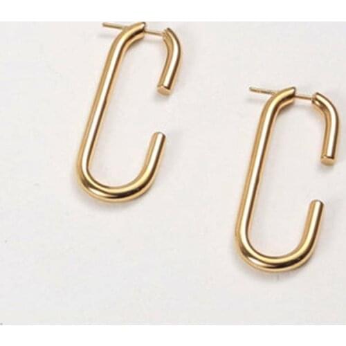Disrupted U open rectangle hoop earrings for women stainless steel gold plated geometry both sides stud hoop minimalism