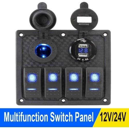 Circuit Digital Voltmeter Dual USB Port For Car Auto Marine Interior Parts Socket Charger 4 Gang Switch Panel 5V 4.8A
