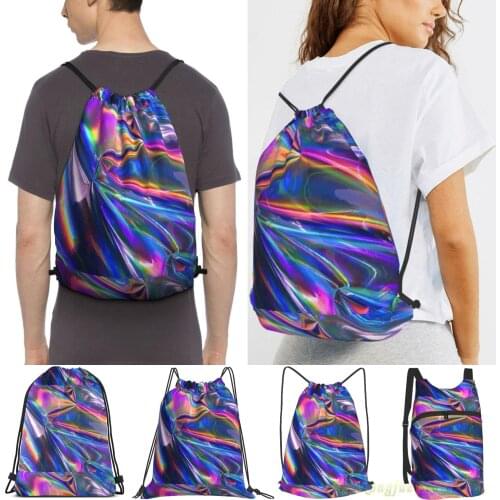 Unisex Drawstring Bags Holographic Material Women Drawstring Backpacks Men Outdoor Travel Backpacks Training Fitness Bag