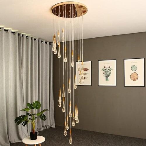 Raindrop Crystal Spiral Stair Chandelier For Home Decoration Kitchen Dining Living Room Modern Pendant Indoor Lights Nordic Lamp