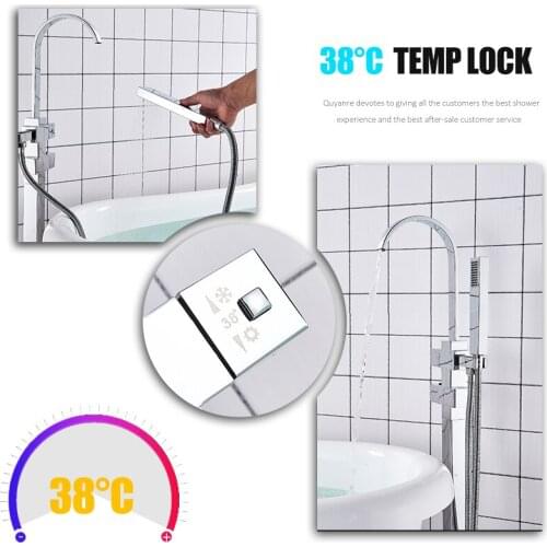 Vidric thermostatic bath shower faucet dual handles thermostatic mixer tap floor standing bathtub faucet 360 rotation shower FR