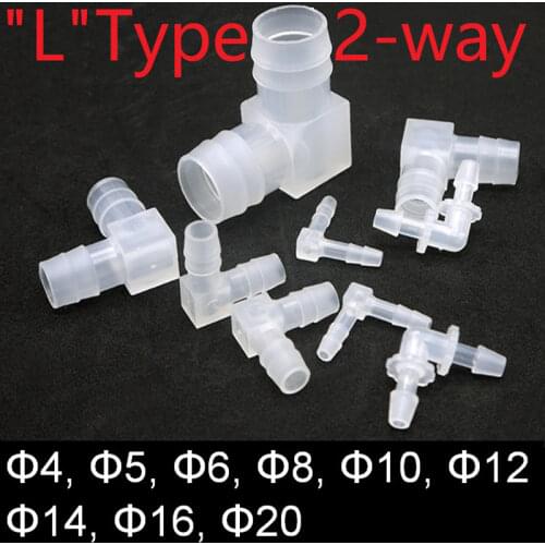 Dia 4mm~20mm Water Connector PP Food Grade L Type 90 Degree Elbow Bend 2-way Splitter Pipe Tube Hose Joint Adapter Tapered Head