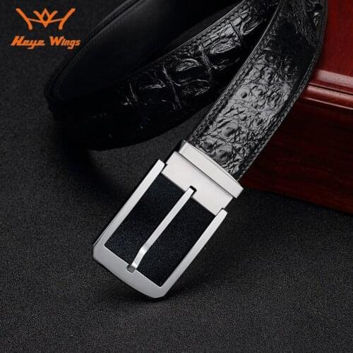 Crocodile bone skin leather belt pin buckle business belt for men