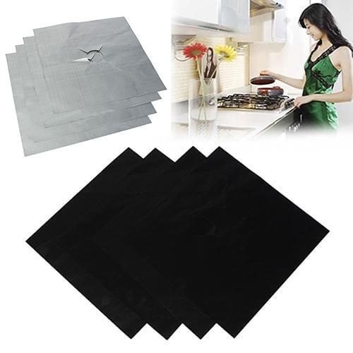 4Pcs Removable Easy Clean Square Cooker Foil Gas Hob Protector Liner Stove Protection Mat Gas Cooktop PTFE Stove Protector Mats