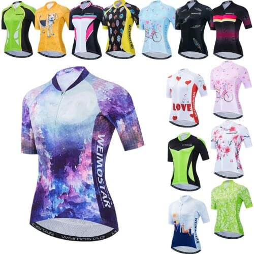 Womens Cycling Jersey Summer Bike Shirts Road MTB Bicycle Jackets Maillot Ciclismo Racing Tops Breathable Cycle Wear Quick Dry