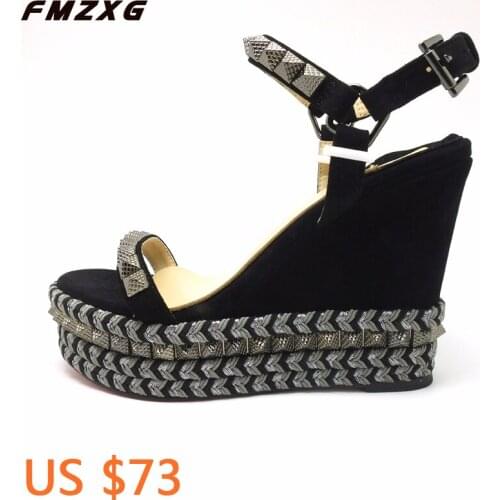 Women sandals wedges shoes for womens summer platform comfort sandals real leather narrow Party rivet casual wome sandals