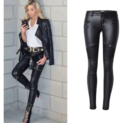 Faux Leather Pants Women Elastic Zipper Leather Pants Woman Trousers 2018