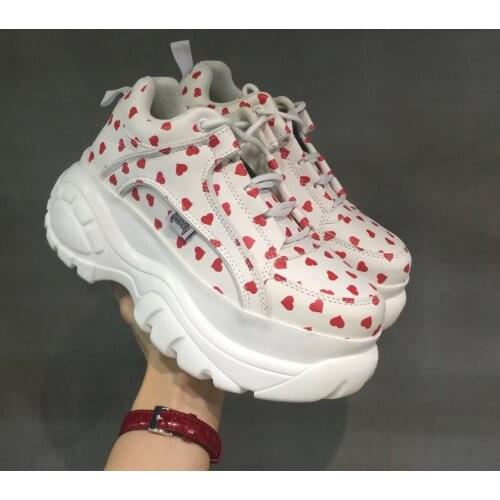 Womens Sneaker Round Toe Lace Up Lolita Wedge Heels Sport Shoes Retro Love Heart Platform Shoes Harajuku Loita New 2021