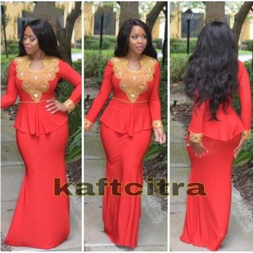 Robe de soiree Red Moroccan Kaftan Muslim Gold Beaded Peplum Long Sleeve Dubai Morrocan Turkish Gowns Mother of Bride Dresses