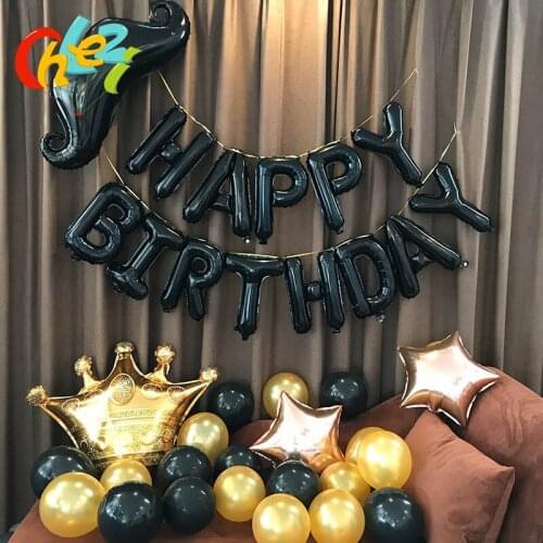 1 set Golden crown Black Birthday Foil balloons suit Beard Birthday Letters hanging Ballon latex balloon Party Decor Baby shower