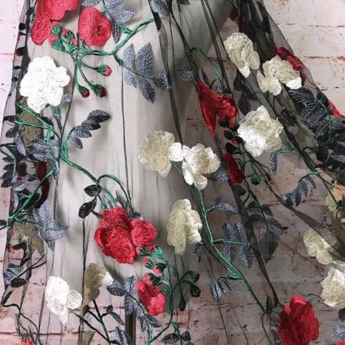 1 Yard Rose Floral Fabric 3D Colorful Embroidery Lace Fabric for Tulle wedding dress, Summer Floral dress, Boho dress