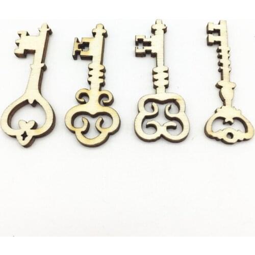 100pcs 40mm Natural Mixed Wood Keys Pendant Tags Confetti Emebellishments Cardmaking Pendant Wedding Invites Crafts Scrapbooking