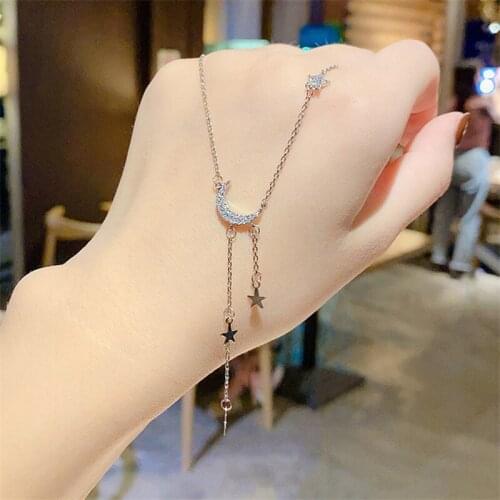 12Pcs/lot Crescent Moon and Star Pendant Necklace for Women Crystal Moon Choker Necklace Wholesale