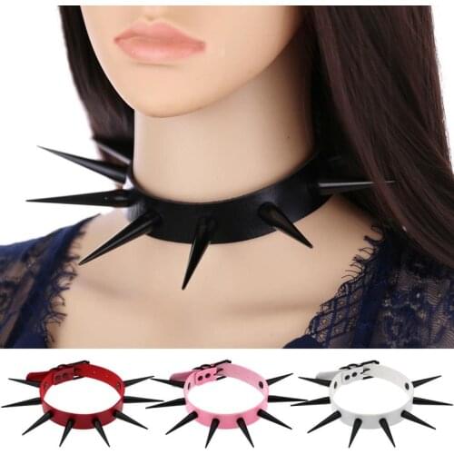 2021 New Big Black Spike Rivets Wild Punk Rock Pu Leather Harness Choker Necklaces Pendant Women Gothic Statement Party Jewelry
