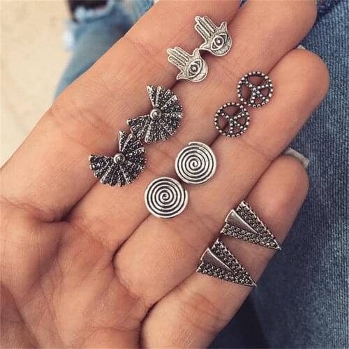 F233a2 hanzhishang new earrings fan shaped Triangle Earrings spiral 5 pairs set Earrings