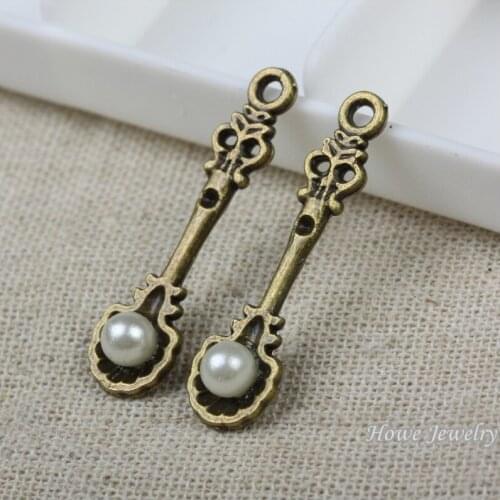 64 pcs Vintage Charms Inlaid imitation pearl spoon Pendant Antique bronze Fit Bracelets Necklace DIY Metal Jewelry Making