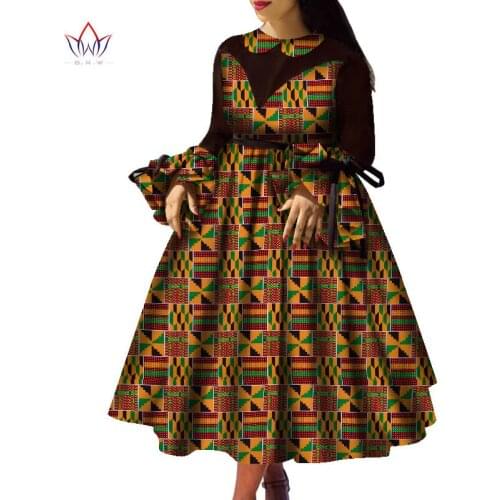 Bazin Riche Dashiki Dress Women African Floral Print Bodycon Maxi Dresses with Belt Flare Sleeve Vintage African Clothing WY9049