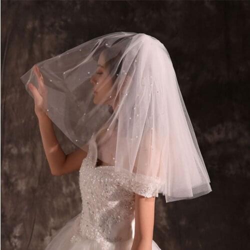 Pearls White Ivory 50cm Short Bridal Veils With Comb Shoulder Length Multi Layers Puffy Wedding Veil With Pearl Velos De Noiva