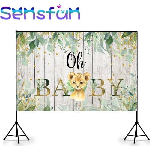 Oh Baby Shower Newborn Photography Gender Reveal Party Backdrop Wood Floor Safari Background Tiger Lion Decor Props