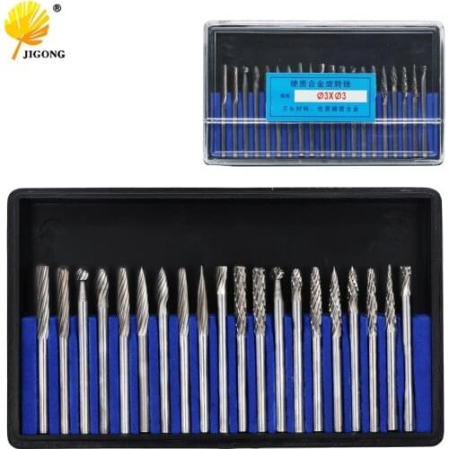 JIGONG 20pcs 3.0mm 1/8" Shank Tungsten Carbide Milling cutter Rotary Burr suit Reamer Tools Cut Set for Dremel