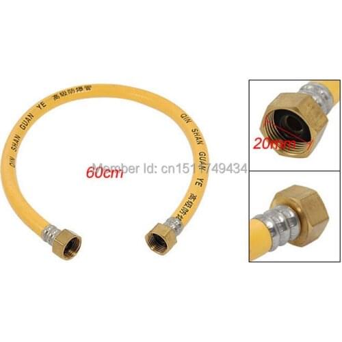 Kitchen Bathroom 60cm Flexible Yellow Rubber Gas Hose Pipe 2pcs