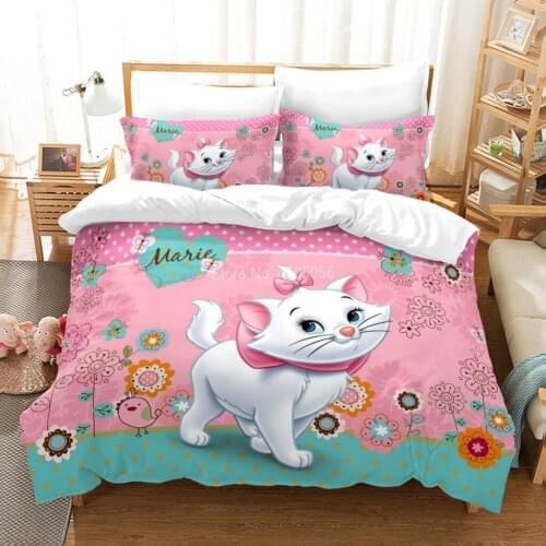 Cartoon Marie cat Bedding Set Polyester Lovely Couple Queen King Size Bedding Set Children Girls Duvet Cover Pillow Cases