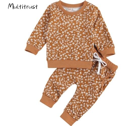Toddler Kids Baby Girls Clothes Sets Autumn Infant Girls Floral Print Pullover Sweatshirts Tops+Elastic Pants Casual Tracksuits