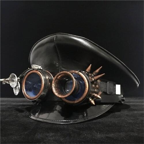 Germany Officer Visor Cap Leather Army Hat Cortical Military Hats Police Cap Cosplay Halloween Hat Size M L XXL