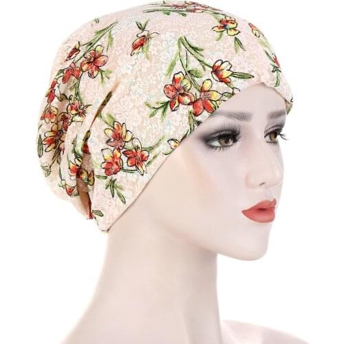 Lace Turban Hat for Ladies Muslim Headscarf Bonnet Cancer Chemo Cap Islam Head Wraps Turban Femme Musulman