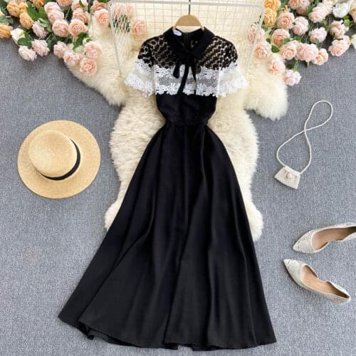 Платье летнее женское 2021 Retro Design Banquet Dress Women Party Dress Women Summer Short Sleeve Sweet Lace Dress robe femme