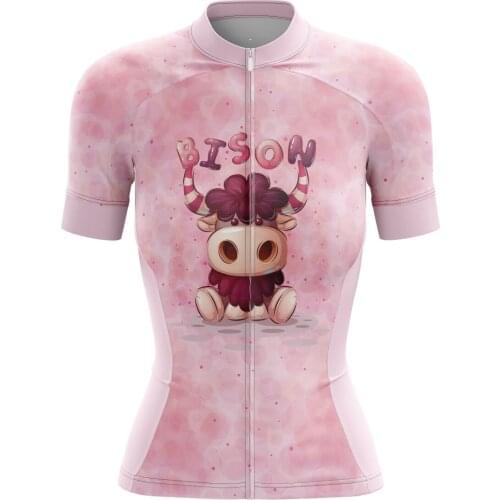 Summer Ladies Cycling Jersey White Striped Cartoon Riding Pattern Breathable Short Sleeve Bike Wear